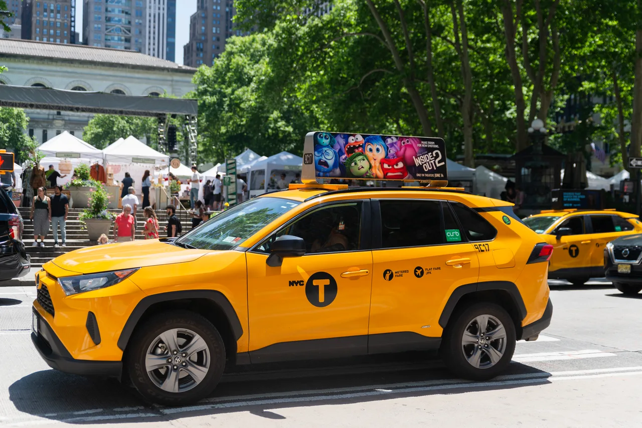 Inside Out 2 running on a digital top at Bryant Park, New York, 2024