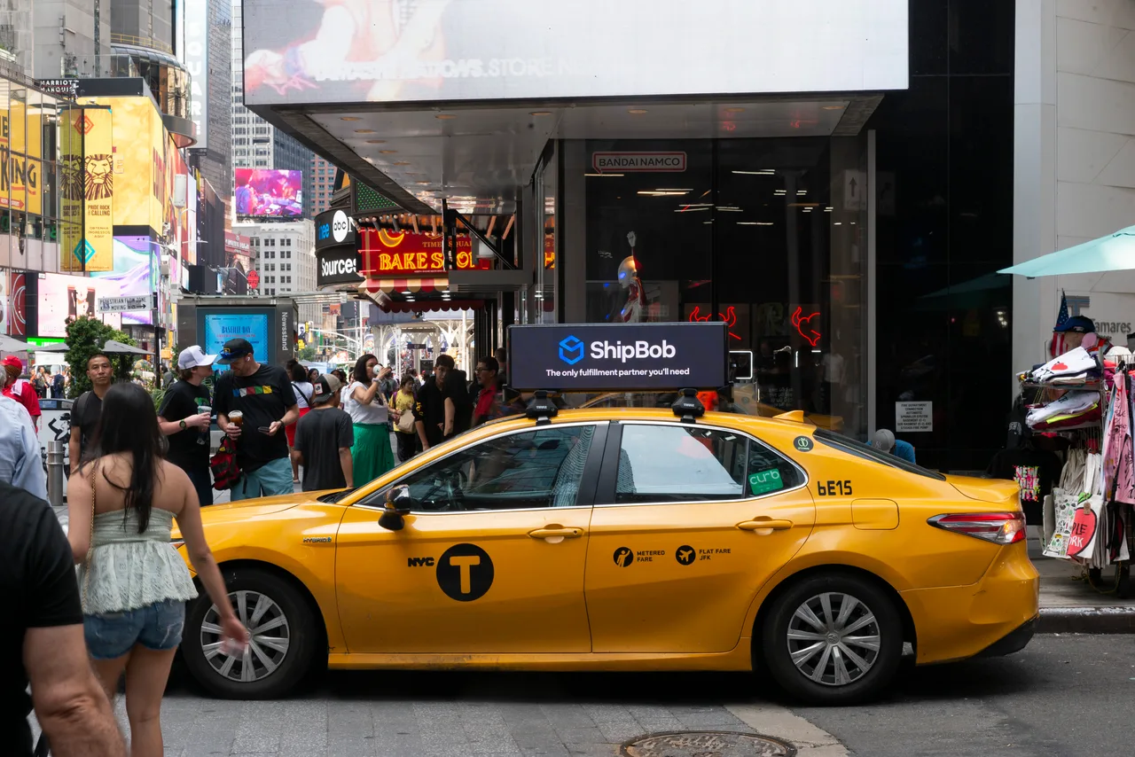 ShipBob running on a digital top at Times Square, New York, 2024